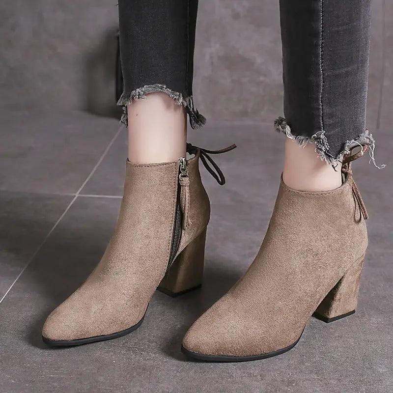 Cheky - European And American Martin Boots Pointed High Heels Plus Size Women