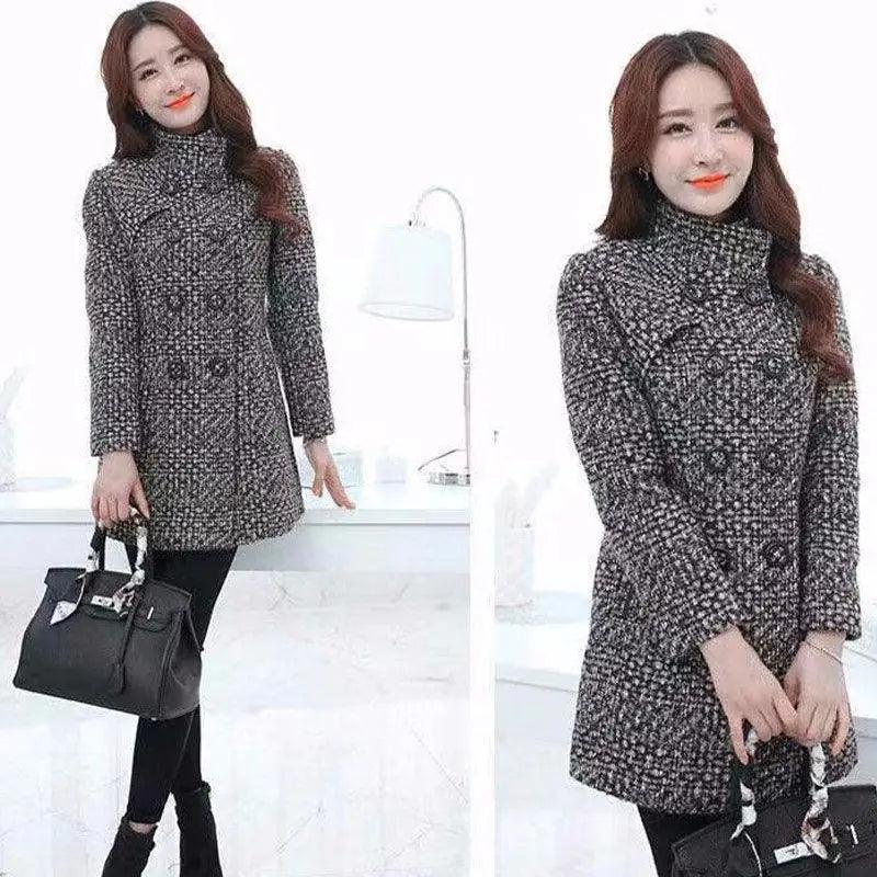 Cheky - Fashion Thick Plaid woolen coat women's clothing