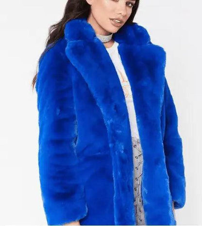 Cheky - Faux Fur Coat Women Long Sleeve Warm Thick Wave Jackets Plus