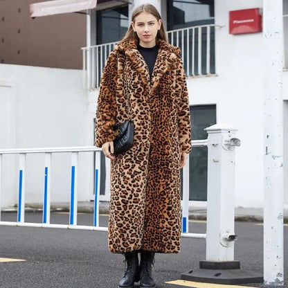 Cheky - Faux Fur Leopard Print Rabbit Fur Super Long Suit Collar Fur