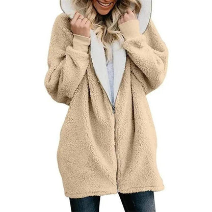 Cheky - Hooded zipper cardigan fur coat plush sweater