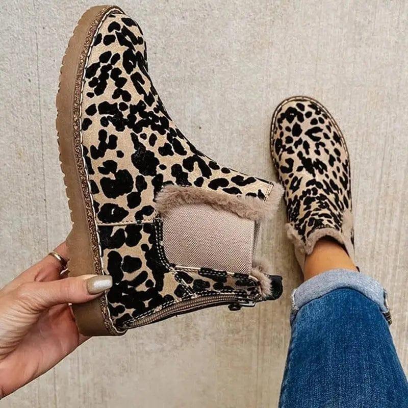 Cheky - Leopard Shoes Warm Plush Ankle Boots For Women