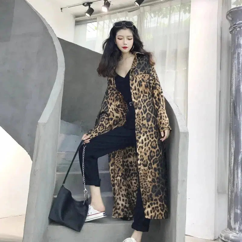 Cheky - Leopard top retro retro slim long shirt jacket