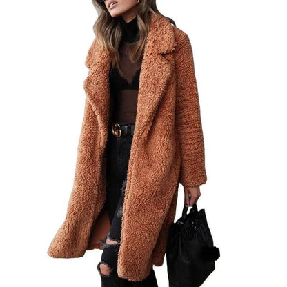 Cheky - Long sleeve lapel lamb wool coat