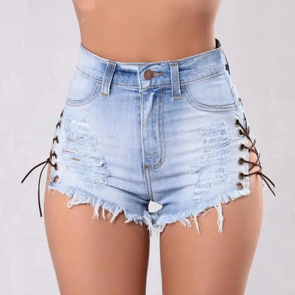 Cheky - Cutoff Side Lacing Jeans Shorts