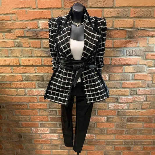 Cheky - Fashion Small Fragrant Long-sleeved Tweed Plaid Small Suit