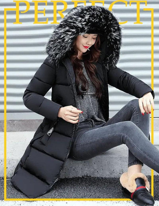 Cheky - Winter Elegance: Chic Padded Jacket with korean Fur Hood