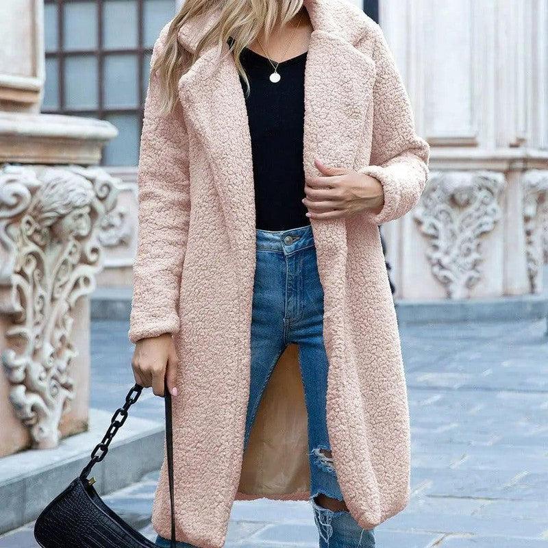 Cheky - Mid Length Lapel Sweater Cardigan Sherpa Jacket