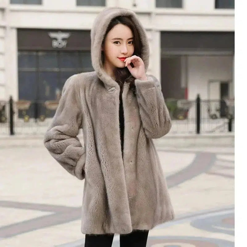 Cheky - New Female Mink Fur Coat With Hood