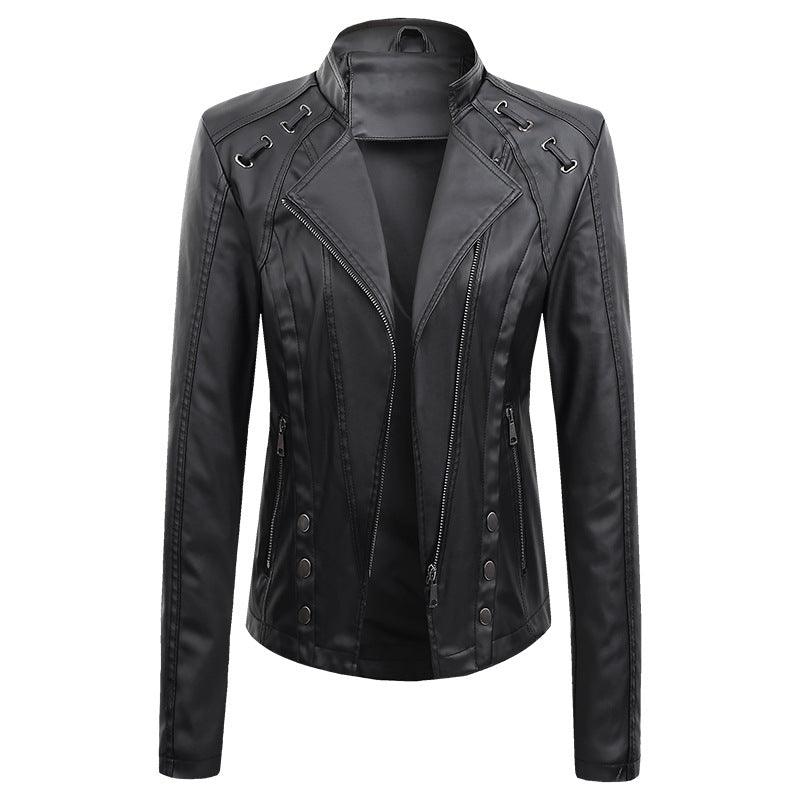 Cheky - New Spring And Autumn New Leather PU Leather Jacket Women's Short