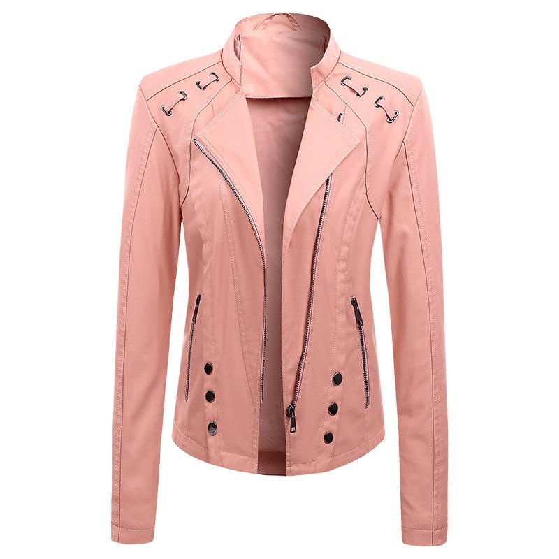 Cheky - New Spring And Autumn New Leather PU Leather Jacket Women's Short