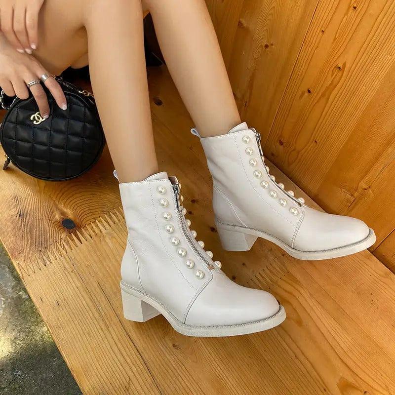 Cheky - New Style Short Boots Women Leather Round Toe