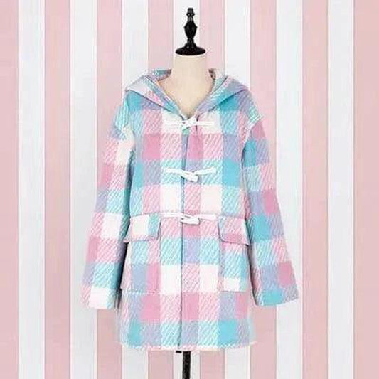 Cheky - Pink Blue Plaid Checks Lolita Coat Japanese Womens' JK Horn