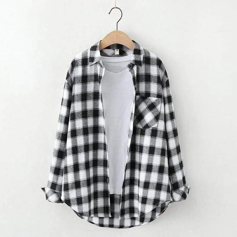 Cheky - Plaid Shirt Women'S Long-Sleeved Loose Shirt Jacket