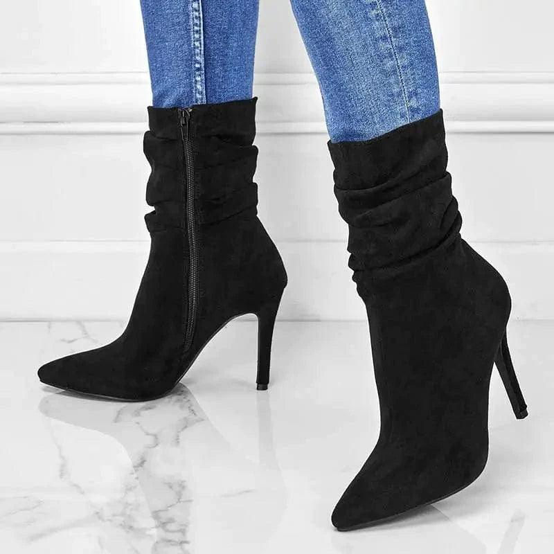 Cheky - Pointed Toe Stiletto Heel Ankle Boots For Women Side Zipper Shoes