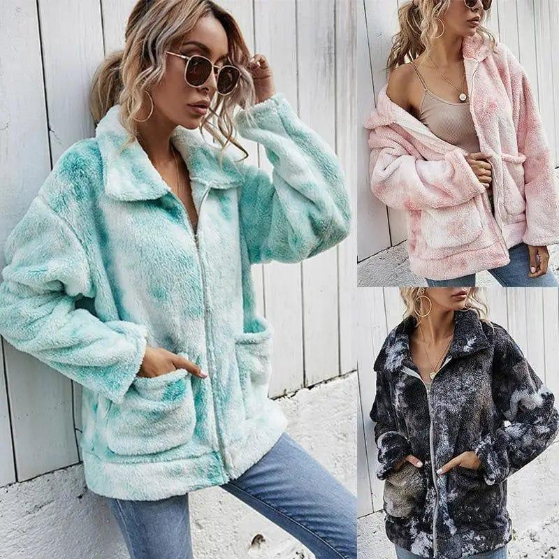 Cheky - Tie dyed Plush zipper loose coat