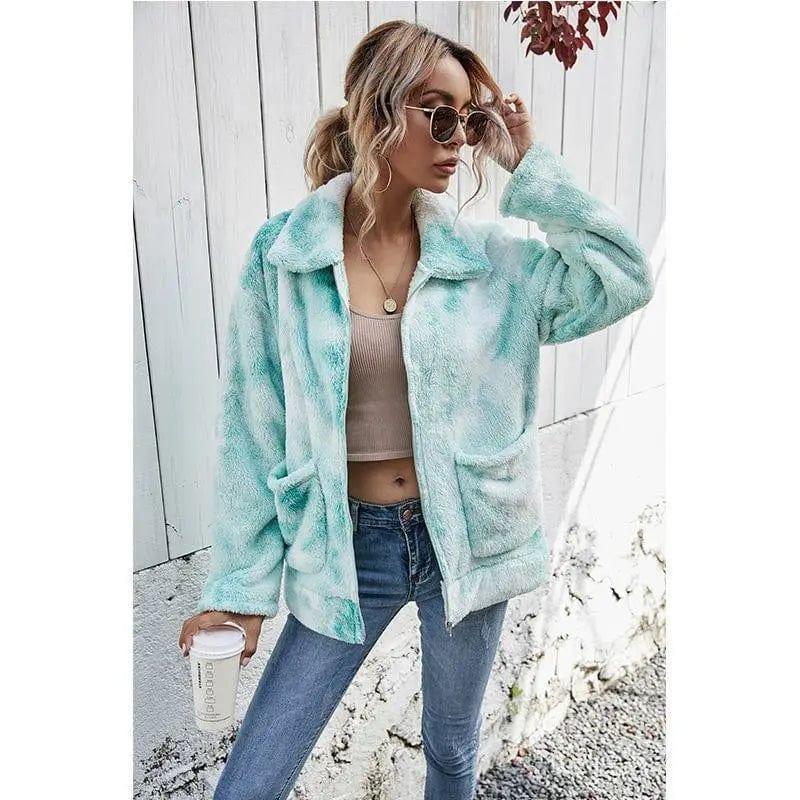 Cheky - Tie dyed Plush zipper loose coat