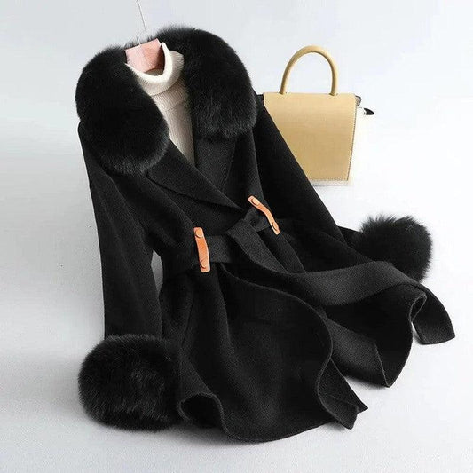 Cheky - Women's Fox Fur Collar High Rui Double-sided Cashmere Coat