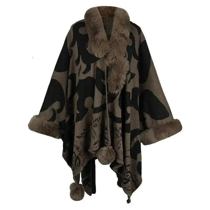 Cheky - Women's Fur Collar Thickened Warm Shawl