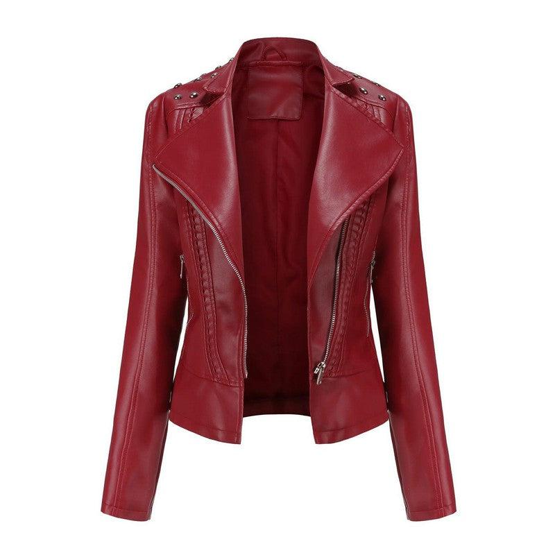 Cheky - Women's Leather Jacket Slim Thin Small Coat