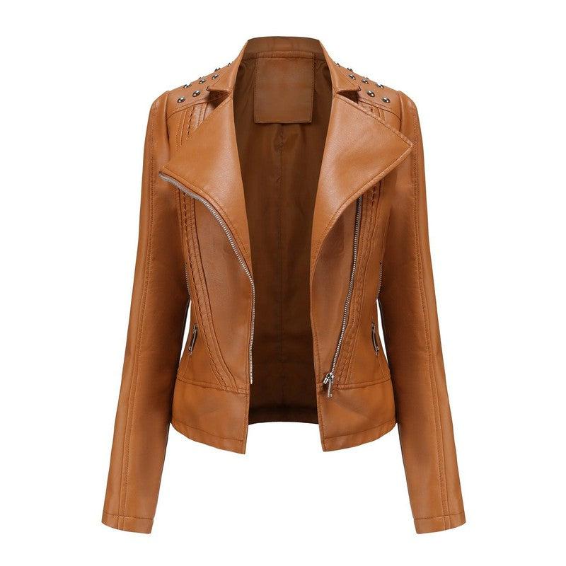 Cheky - Women's Leather Jacket Slim Thin Small Coat