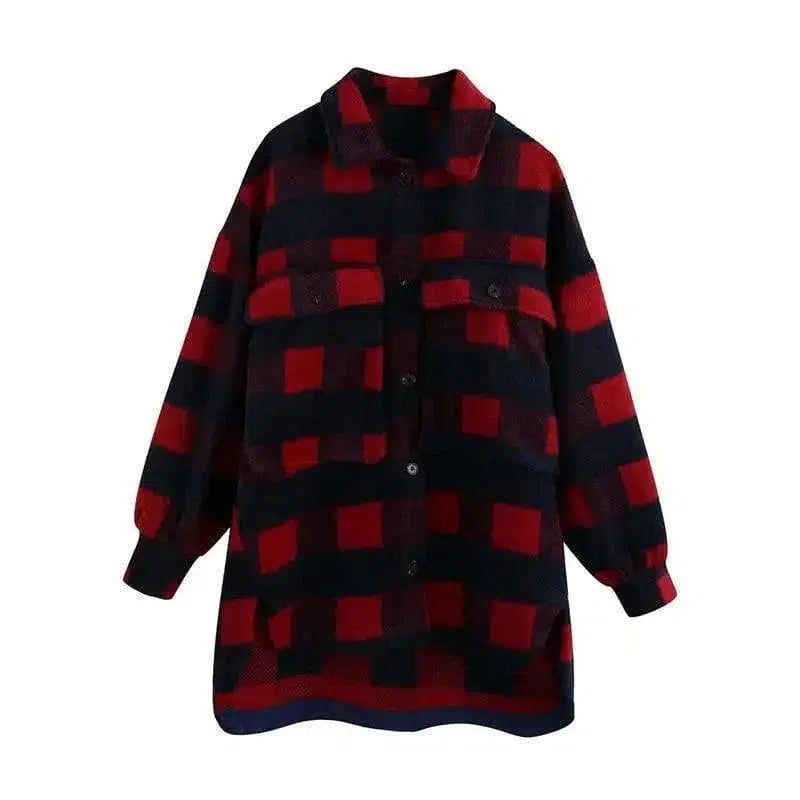 Cheky - Women's long-sleeved woolen plaid jacket